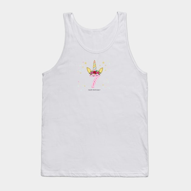 Seventh birthday. Seven. Unicorn birthday invitation. Party invitation greeting card Tank Top by GULSENGUNEL